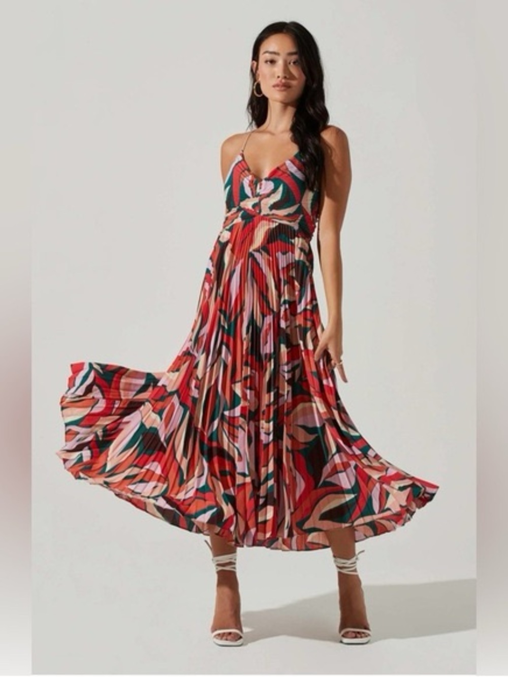 Astr Multicolor Abstract Pleated Midi Dress